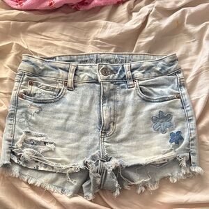American Eagle Outfitters Light Wash Floral Denim Shorts
